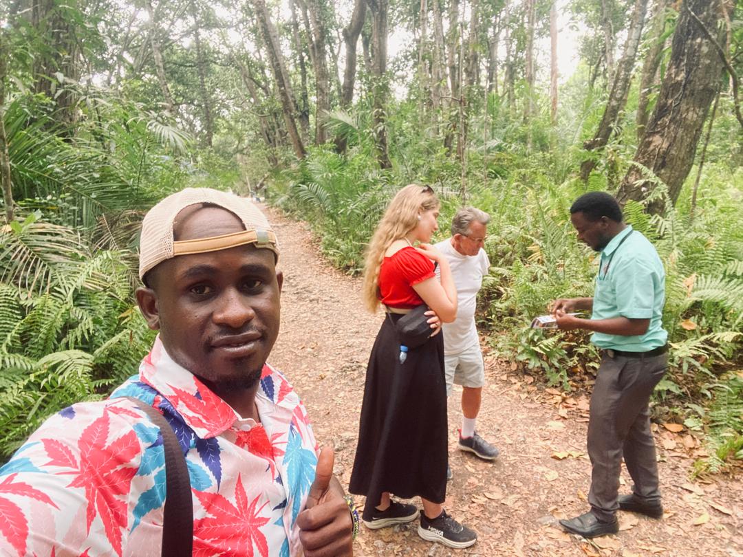 Kai Tours and Safaris guide with a guest on the Jozani Forest boardwalk, Zanzibar