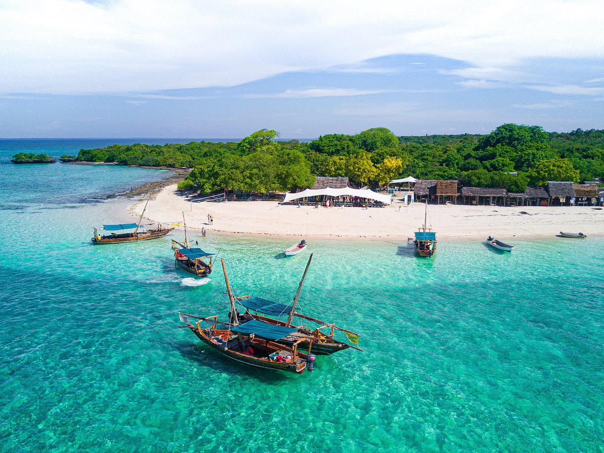White-sand beach and turquoise water in Zanzibar